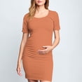 thumbnail image 2 of yoeyez Robe de Maternité pour Séance Photo Dames à Manches Courtes Col Rond Robe d'Été Unie Allaitement Robe d'Allaitement de Maternité Froncée Midi Ajustée Robes pour Femmes 2025 Orange,P, 2 of 6