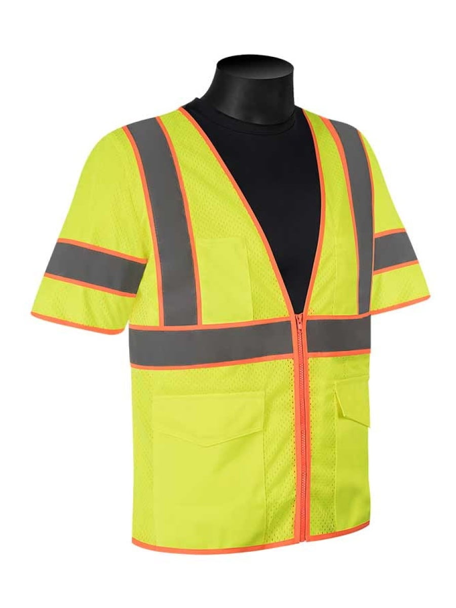 HiVizGard Class 3 Polyester Mesh Safety Vest w/ Sleeves, Fluorescent