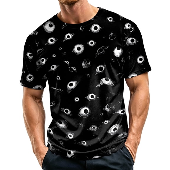 IAJDKMEK Men's Summer Graphic T-Shirt - Halloween Print Crewneck Tee for Men, Lightweight Breathable, Funny Casual Shirts for Daily & Costume Party,Black L