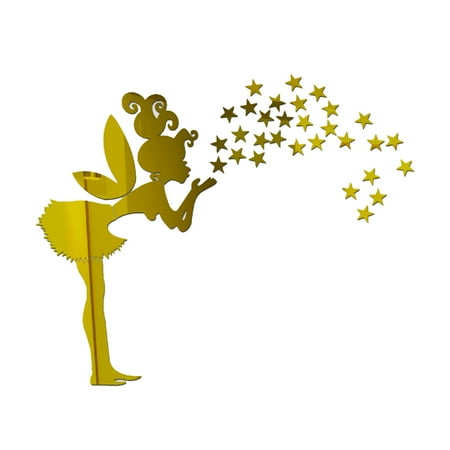 Acrylic Wallpaper - Fairy Stars Mirror Wall Sticker Little Girl Stars Mirrord Decals DIY Acrylic Kids Bedroom Decoration Wallpaper