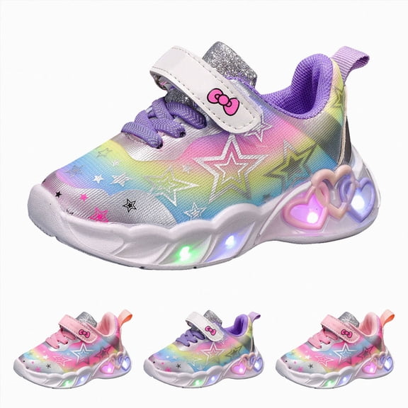 Girls Tennis Shoes Kid Shoes Girls' Lightweight Athletic Shoes Light up Girls Sneakers Breathable Kids Walking Shoes Purple Size 7 Toddler