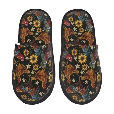 Balery Sunflower Rooster Slient Indoor Furry Fleece Comfort House Shoes Soft Non-Slip Home Shoes Cotton slippers House Slippers-- Medium