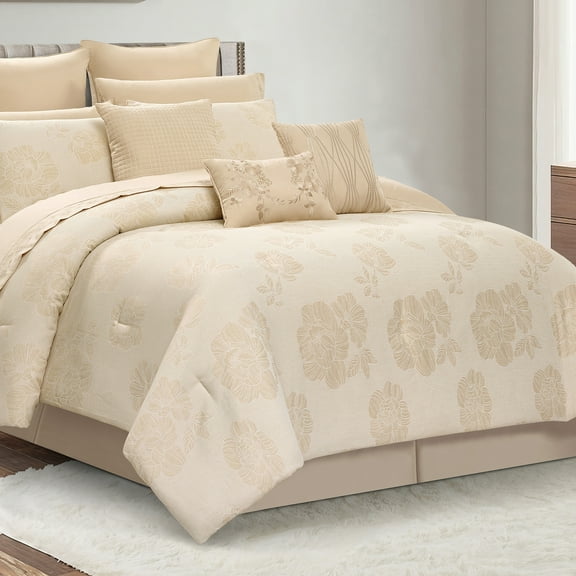 Lanco Luxury 13-Piece Gold Floral Comforter Sets, Queen