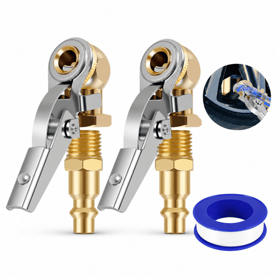 2-Pack Closed Ball Tire Chuck with Clip, 1/4" FNPT Locking Air Chuck Tire Inflator Nozzle with Quick Plug, 2-Way Connection Clip-On Air Chuck for Tire Air Compressor Accessories