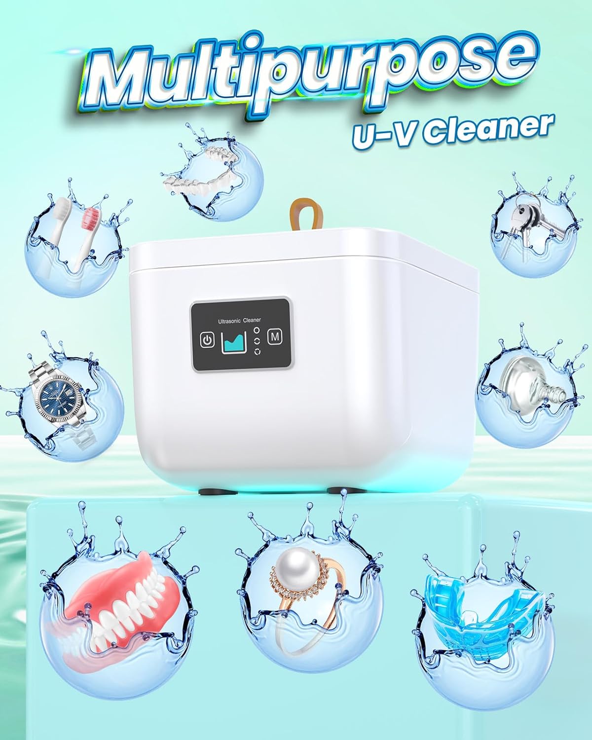 QD-Gotrays Ultrasonic Cleaner, Portable Ultrasonic Jewelry Cleaner Mouth Guard Cleaner 3 Timer