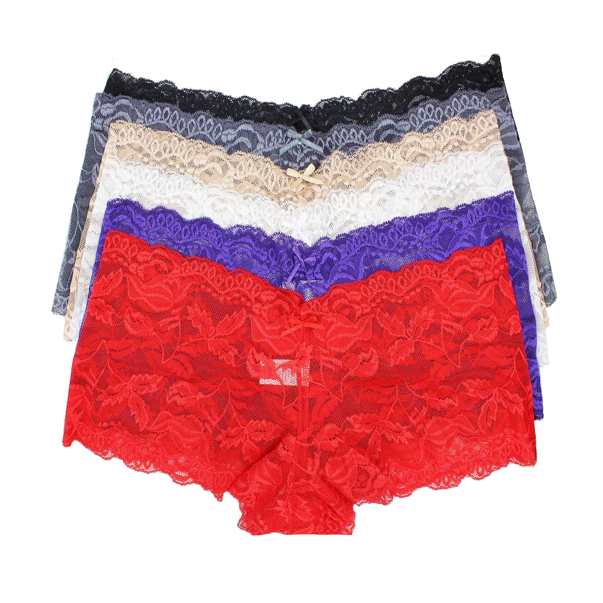 LAVRA Women's Regular Plus Size Lace Panties Multi Pack Sexy Boyshorts