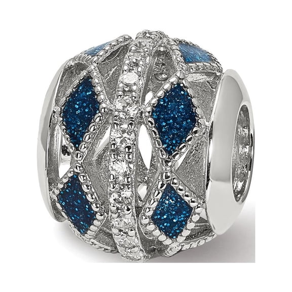 Fancy Bead White Sterling Silver Fancy Blue Cubic Zirconia CZ 11.46 mm 9.88