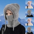 thumbnail image 4 of Fleece Lined Balaclava Winter Hat for Women Face Mask Beanie Windproof Hooded Scarf Plush Thermal Cold Weather Knit Outdoor Gray L, 4 of 4