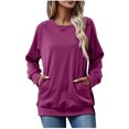 thumbnail image 3 of XPMWRP Women Raglan Long Sleeve Round Neck Sweatshirts Cute Loose Fit Lightweight Pullover Tops with Side Pockets Purple XL, 3 of 6