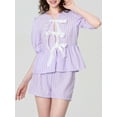 thumbnail image 5 of Michellecmm  Women Shorts Set, Striped Short Sleeve Tie-up Shirt with Shorts, 5 of 9