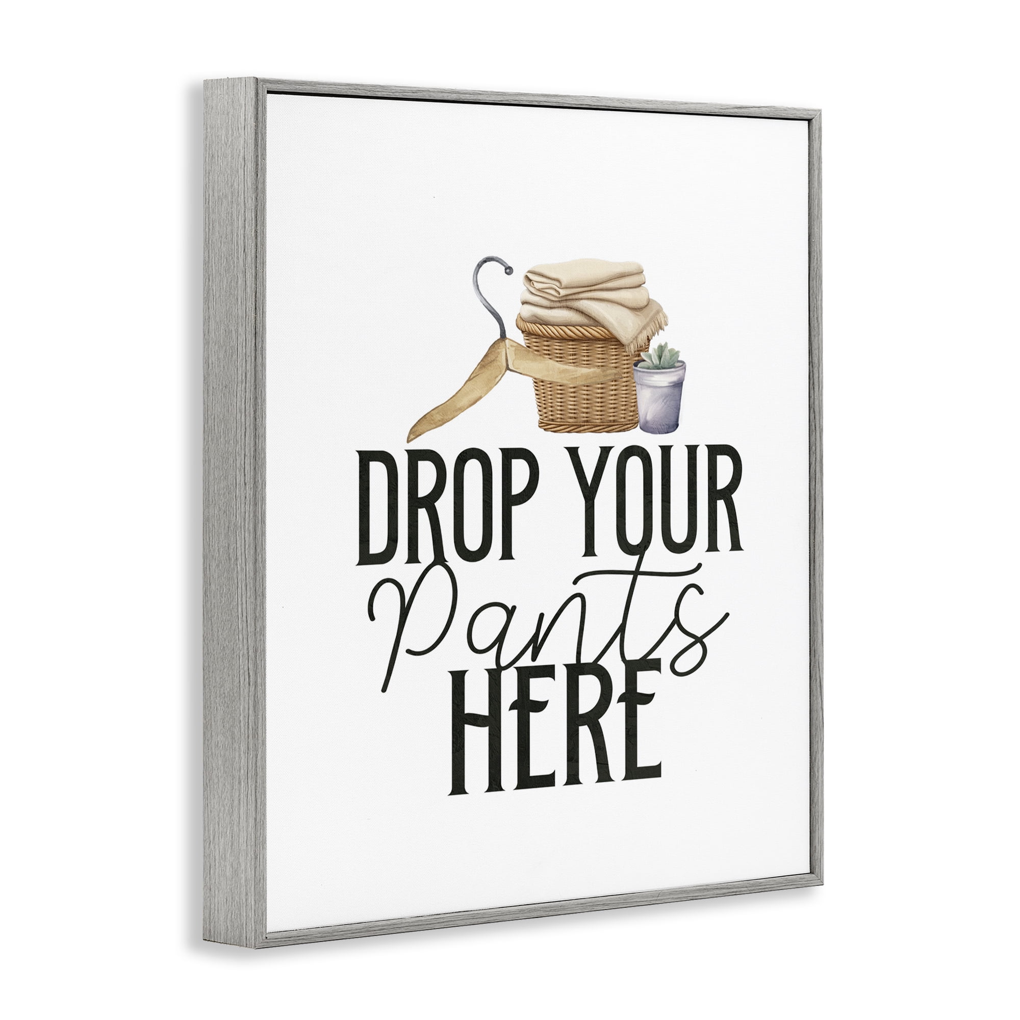 Drop Your Pants Here Minimal Gray Framed Giclee Art, design by Kim Allen