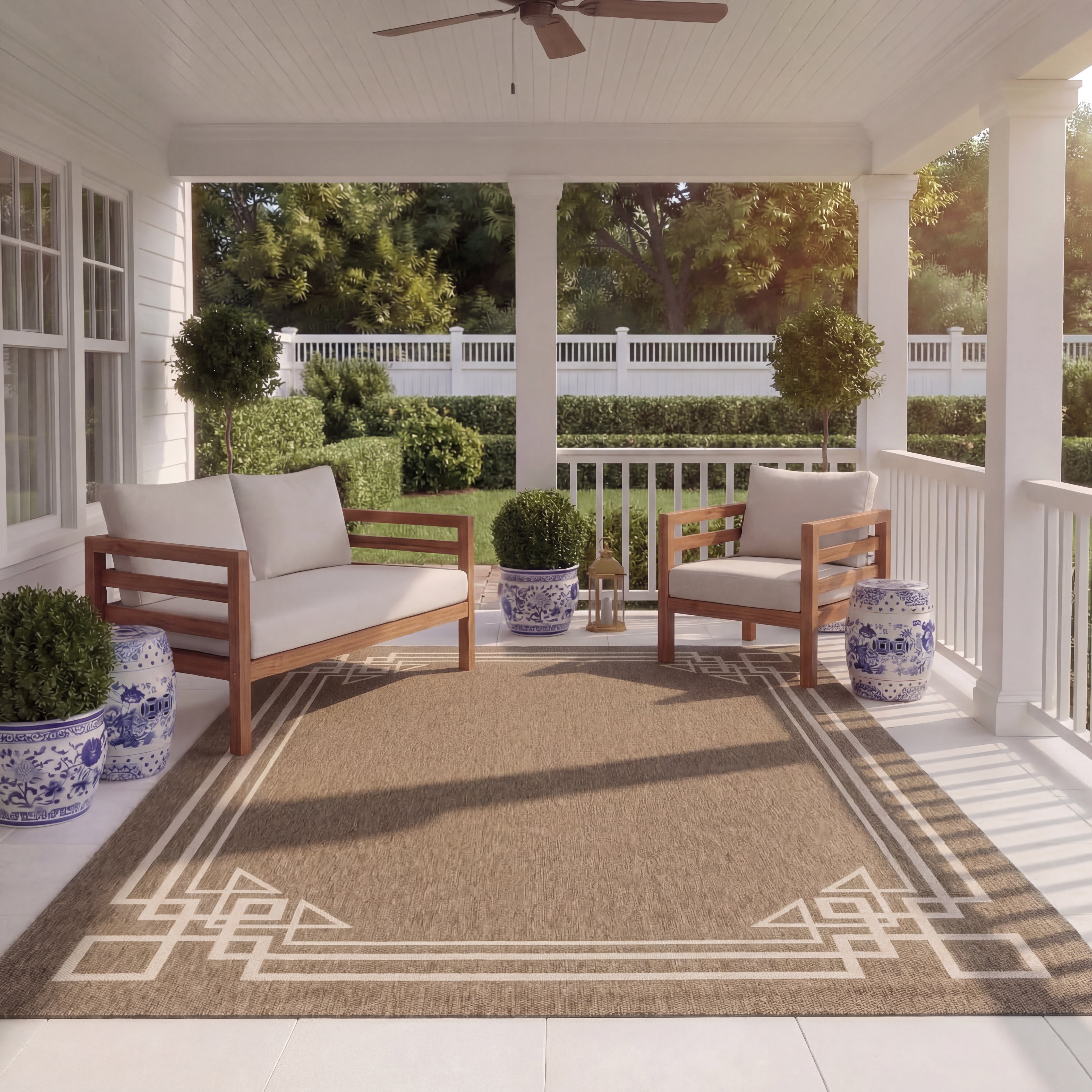 SAFAVIEH Courtyard Abagail Bordered Indoor/Outdoor Area Rug, Brown/Light Beige, 8' x 11'