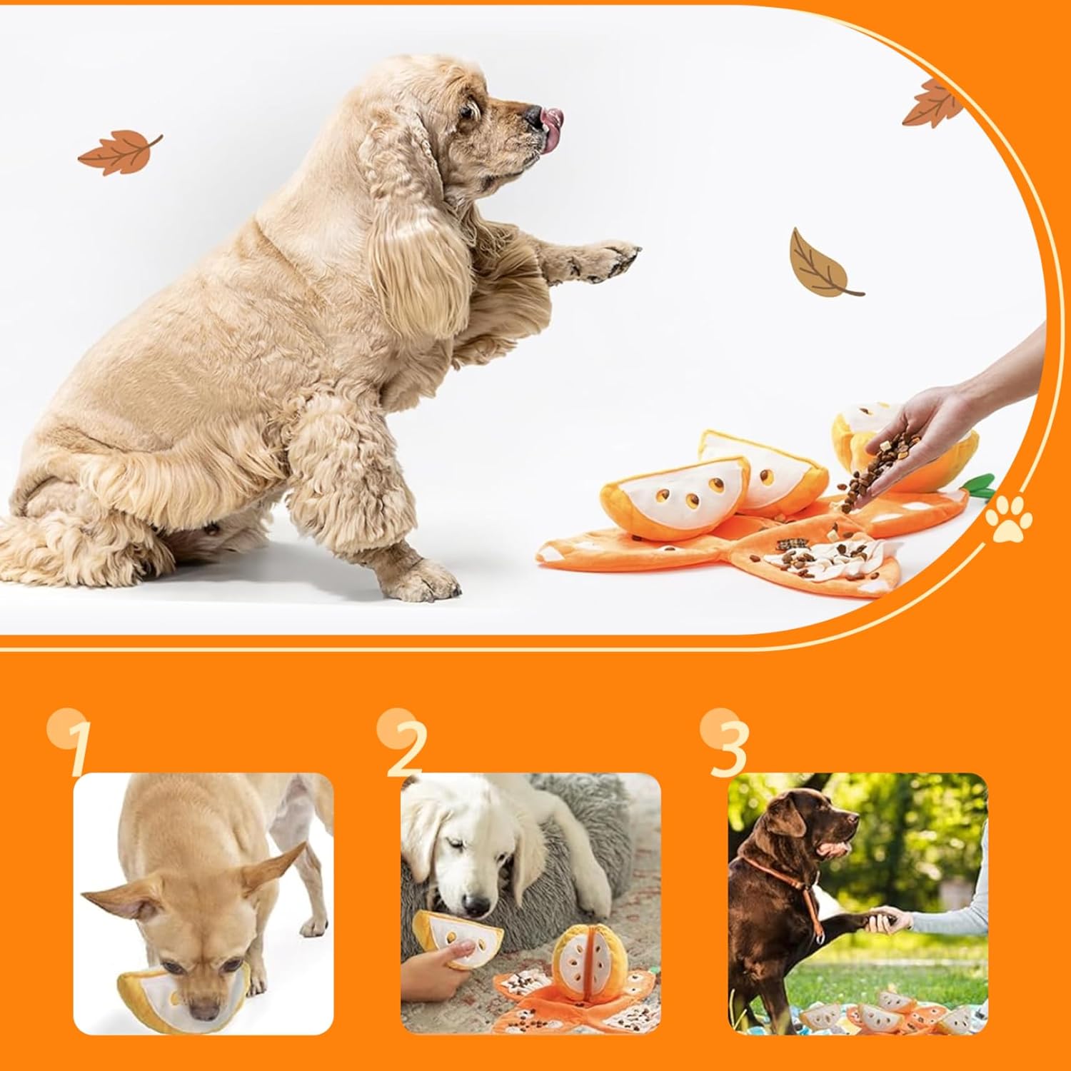 Tangerine Interactive Dog Toy Squeaky Plush Hide and Seek Pet Toy with Crinkle Paper