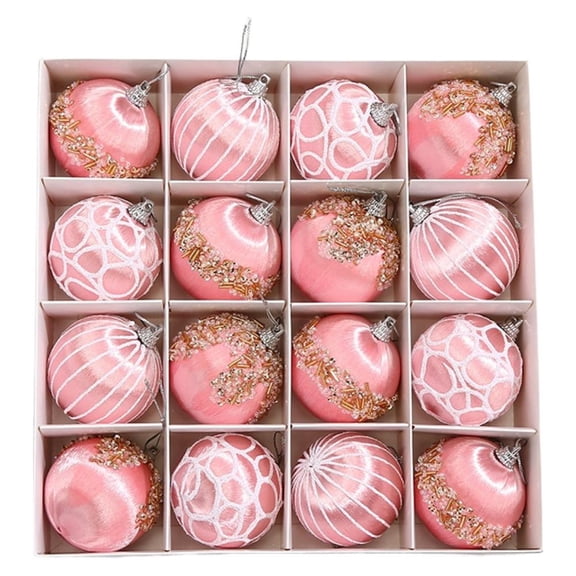 Agiufgs 16 Pack Velvet Christmas Ball Ornaments, Shatterproof Plastic Flocked, for Christmas Tree Decorations Setup and Daily Use, Pink