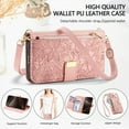 thumbnail image 3 of ELEHOLD Floral Embossed Leather Wallet Case for Samsung Galaxy S24 FE with Zipper Cash Slot, Card Holder Shockproof TPU Anti-Scratch Flip Stand Wallet Case Cover With Detachable Strap , Rosegold, 3 of 12