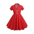 thumbnail image 2 of YOUYEDIAN Kids Notch Lapel 50s Dress for Girls Vintage Retro 1950s Polka Dot Dress for Girls 50's Swing Dress (Red, 4-5 Years), 2 of 5