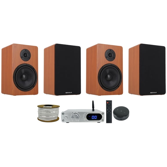 Rockville RockShelf 68C Bundle: (2) Pair 6.5" Bookshelf Speakers, BLUDAC2S Bluetooth Amp, WiiM Mini Wifi Music Receiver, 100' Speaker Wire, 5-items