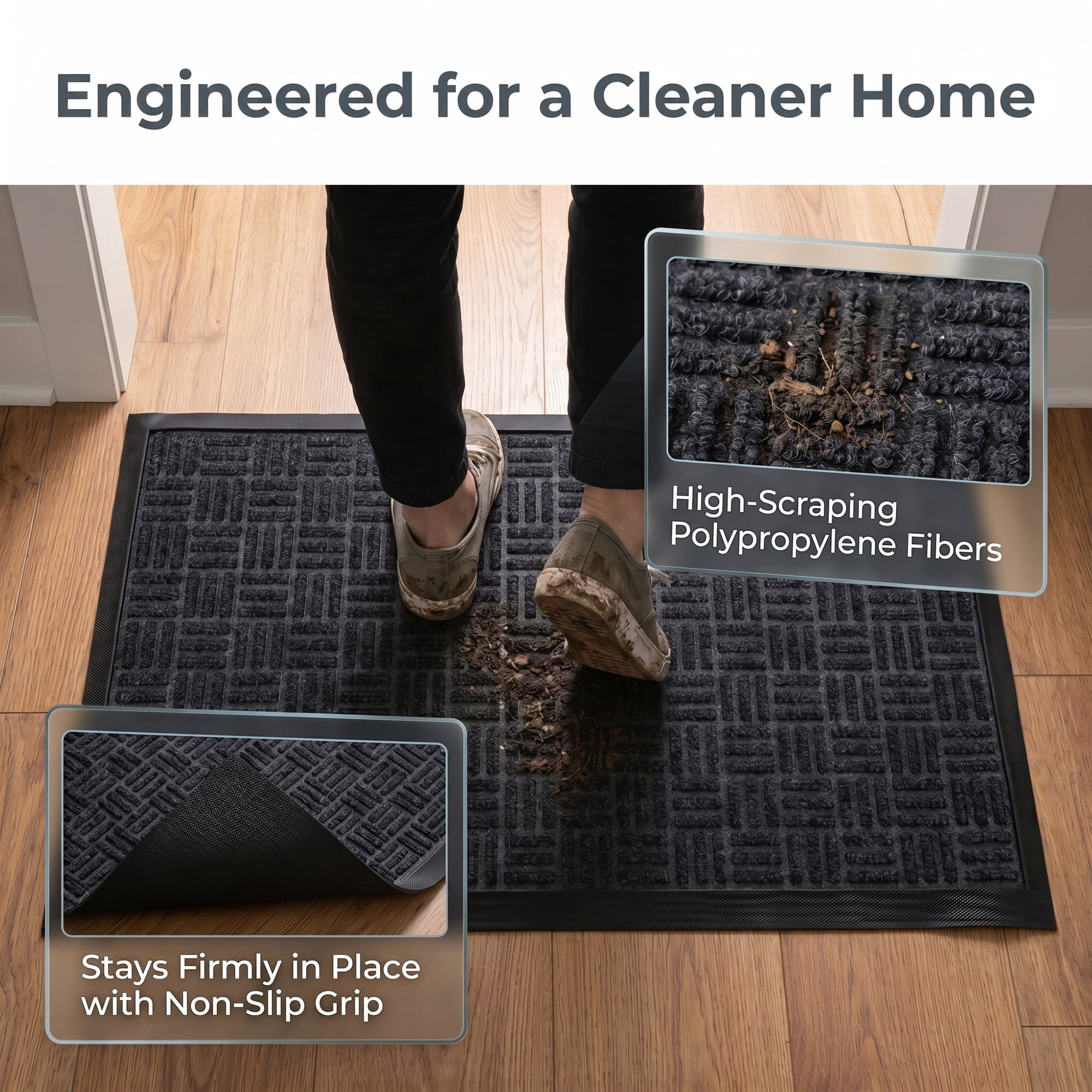 Unique Bargains Waterproof Non-Slip Geometric Scraper Mat Grey 30" x 18"