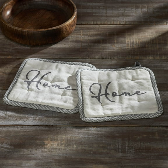 VHC Brands Cotton Pot Holder Set of 2, Heat Resistant, Kitchen Potholders, Finders Keepers Collection, Square 8x8, Soft White