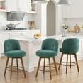 thumbnail image 3 of WOOW DEPOT 26" Swivel Chenille Bar Stools Set of 2, w/ 3.9" Thick Large Seat & Mid-Back & Wood Legs, Upholstered Fabric Modern Island Counter Barstools Armless Kitchen Pub Chair, Sage Green, 3 of 13