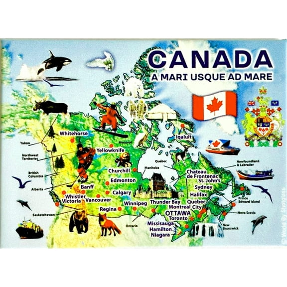 Canada Graphic Map and Attractions Souvenir Fridge Magnet 2.5" X 3.5"
