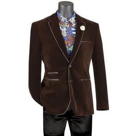 Brown Slim Fit Velvet Blazer Mens Prom Party Jacket Casual Vinci BS-02