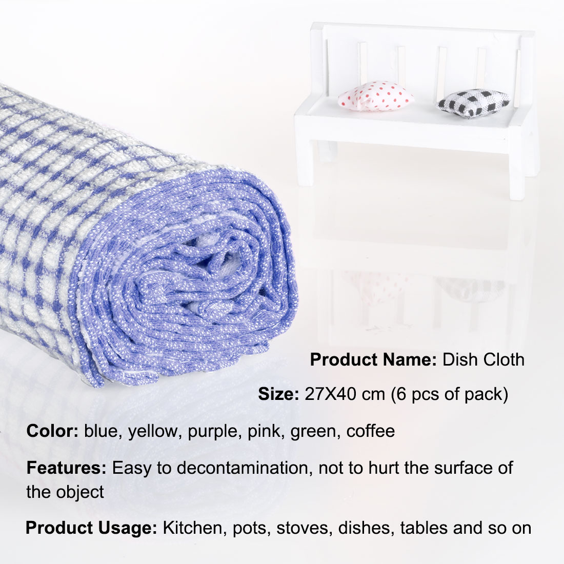 Unique Bargains 12-Pack Terry Cotton Kitchen Cleaning Cloths Towels Blue