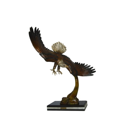 Eagle Soaring Bronze Statue by W Aribu - Size: 16"L x 7"W x 20"H.