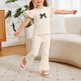 thumbnail image 4 of Cethrio Girls Summer Outfit Sets, Flutter Sleeve Printed Casual 2 Piece Girls Clothing sets Beige Size 3-4 T, 4 of 4