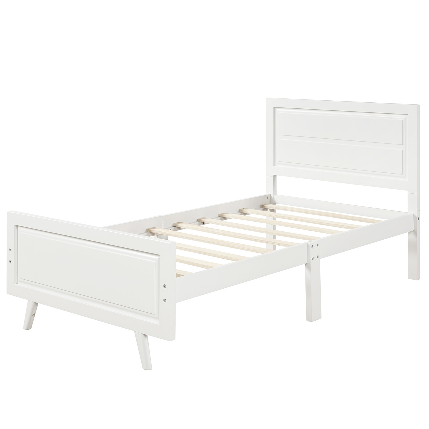 Twin Bed Frame with Headboard, Wood Single Bed Frame Wood Platform Bed, Twin Single Bed Frame w/ Wood Slat, Twin Platform Bed Frame for Kids, Platform Twin Bed Frame No Box Spring Needed, White, R108 - image 2 of 6