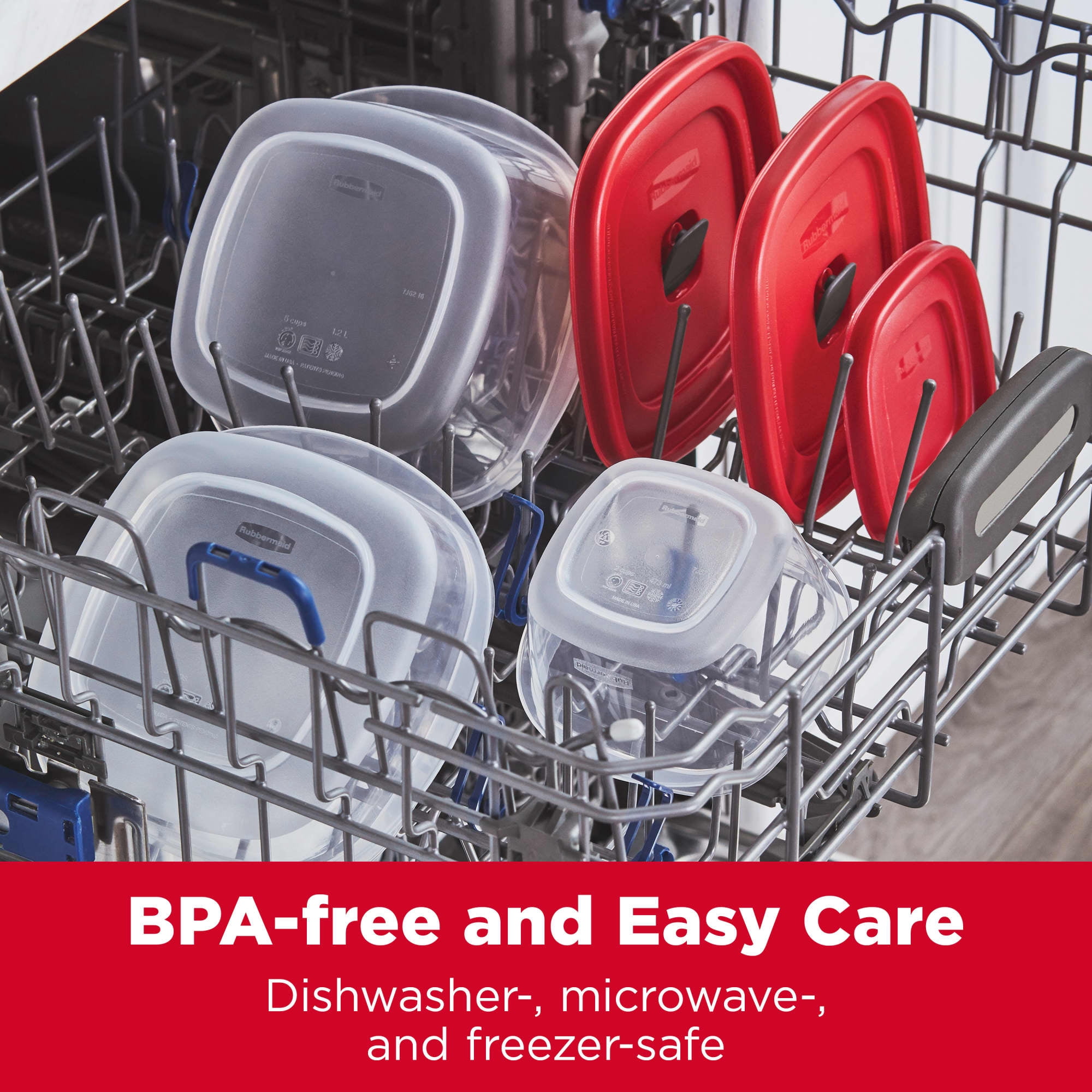 Rubbermaid Easy Find Lids Food Storage Containers with Vented Lids, 26 Piece Set, Red