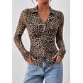 thumbnail image 6 of PRETTYGARDEN Women Button Down Floral Shirts Fall Trendy Long Sleeve V Neck Ruched Fitted Mesh Blouse Tops Date Outfits, 6 of 11