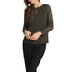 thumbnail image 4 of INSPIRAR CHIC Blusa de gasa para mujer con cuello de ojal, mangas de patchwork, elegante top de trabajo en color azul marino oscuro y verde, 4 of 6