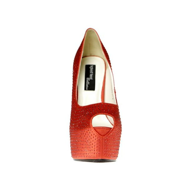 Highest Heel MARQUIS-21-RSAT-8 6 in. Strass Couvert Peep Toe Pompe avec 2 in. Plate-Forme & 44; Satin Rouge - Taille 8