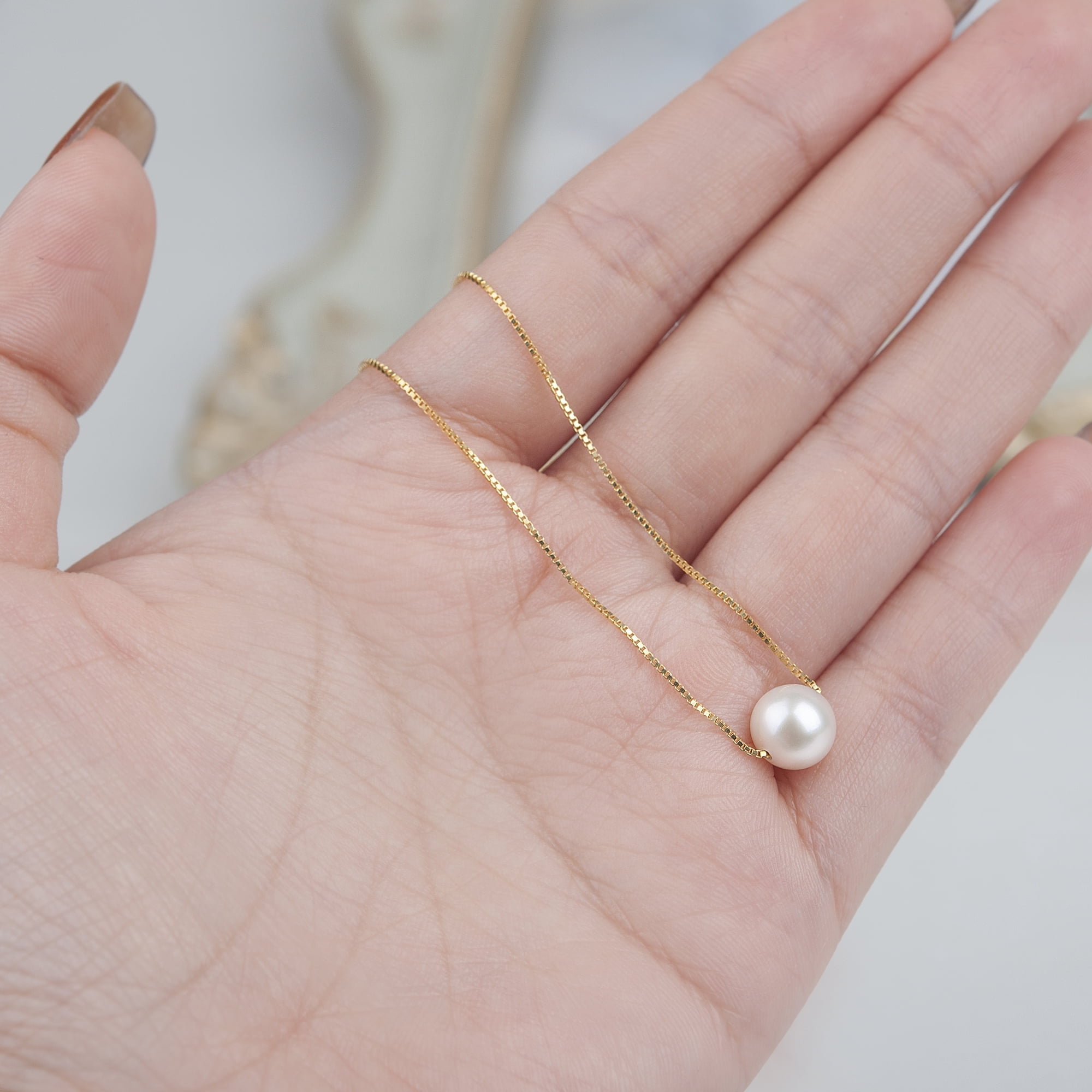 Anavia Girlfriend Necklace Valentines Day Gift, 925 Sterling Silver Necklace for Girlfriend from Boyfriend Valentines Day-[White Pearl + Gold Chain]