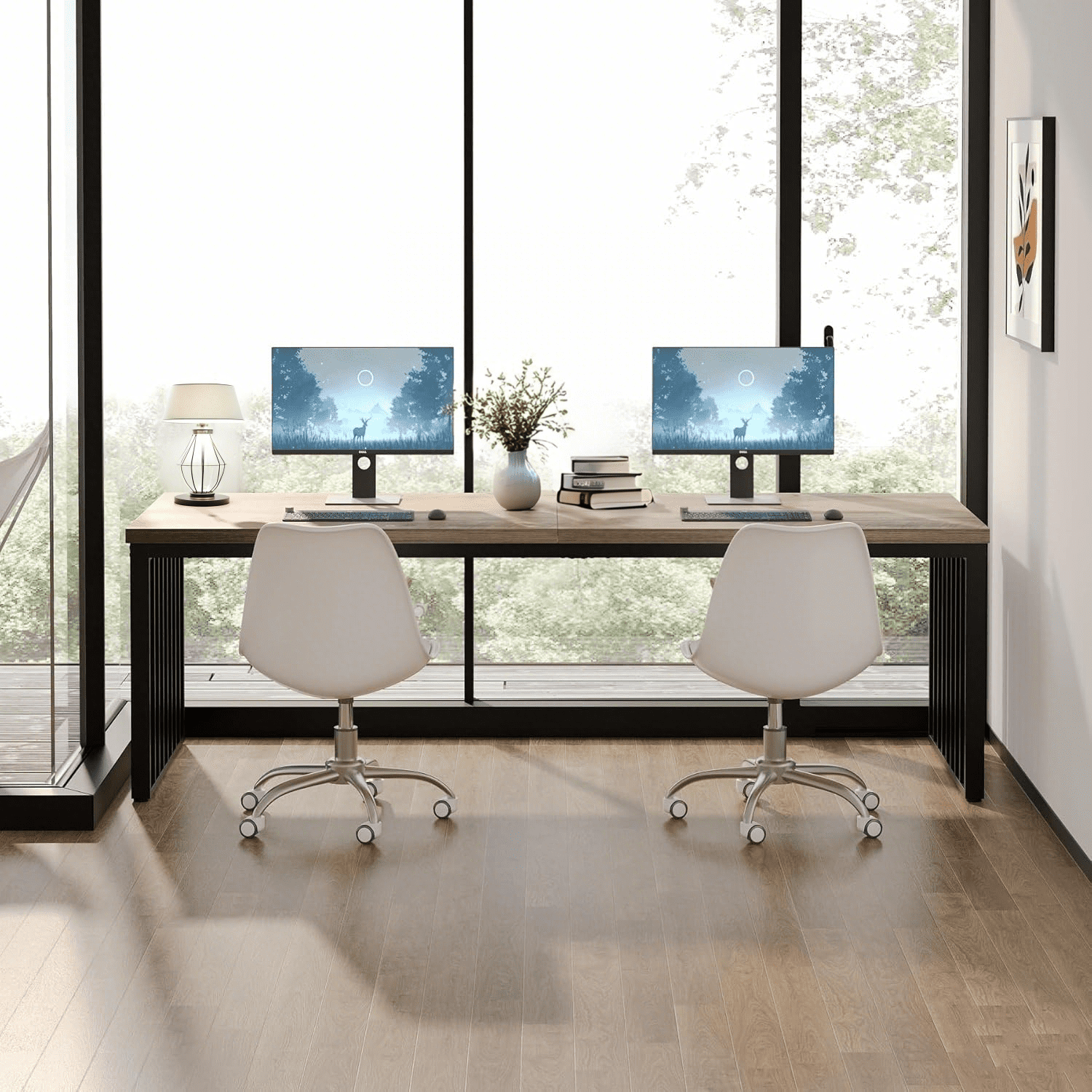Tribesigns 78.74" Extra Long Computer Desk 2 Person Desk, Double Long Desk with Heavy Duty Metal Frame for Home Office, Gray & Black