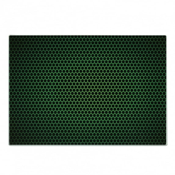 Forest Green Cutting Board, Geometrical Honeycomb Pattern with Polygons Technology Themed Grid Mesh Tile, Decorative Tempered Glass Cutting and Serving Board, Small Size, Green Black, by Ambesonne