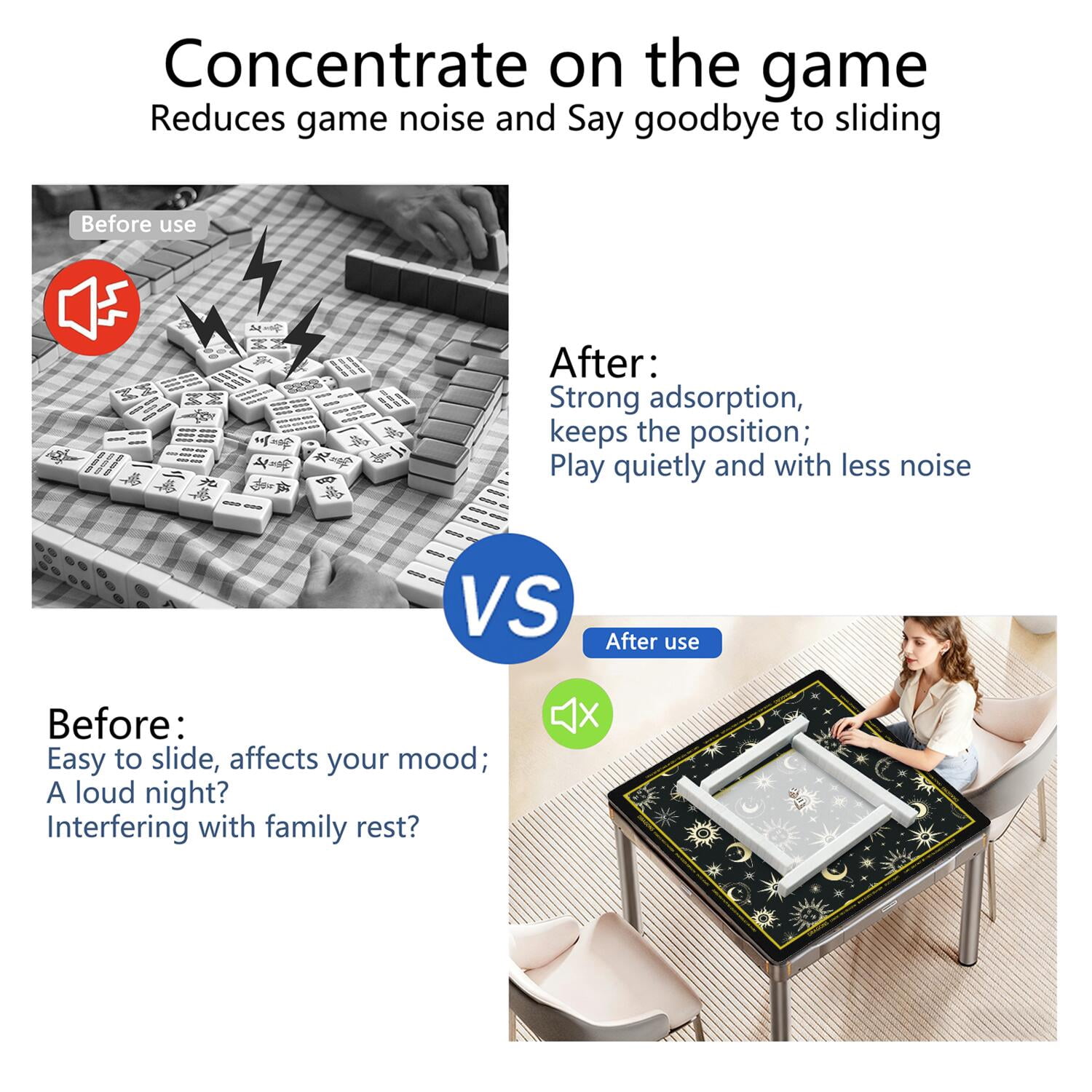 Gothic Mahjong Mat with Rules, 31.5*31.5in Anti Slip American Mahjong Mat for Table, Noise Reduction, Neoprene Mah jongg Mats with Carrying Bag & 3 Dices, Mahjong Set Gift, Board Tile Games Mats