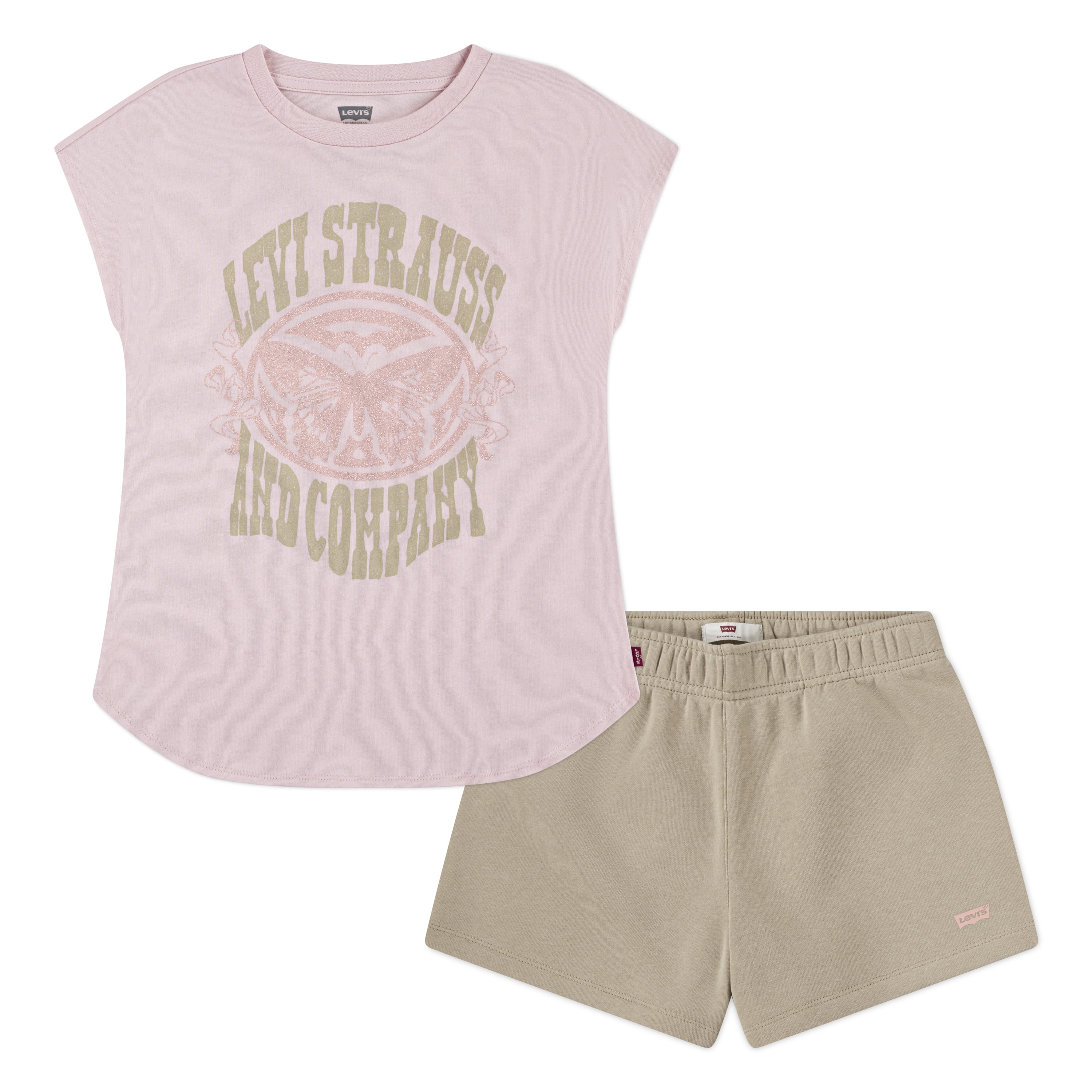 Levi Girls Short Sleeve Butterfly Tee and Short Set, Size 7-16