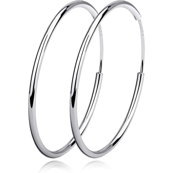 Leander Silver Plated Hoop Earrings for Women, Classic Circle Endless Big Hoops Jewelry in Multiple Sizes 20-80mm