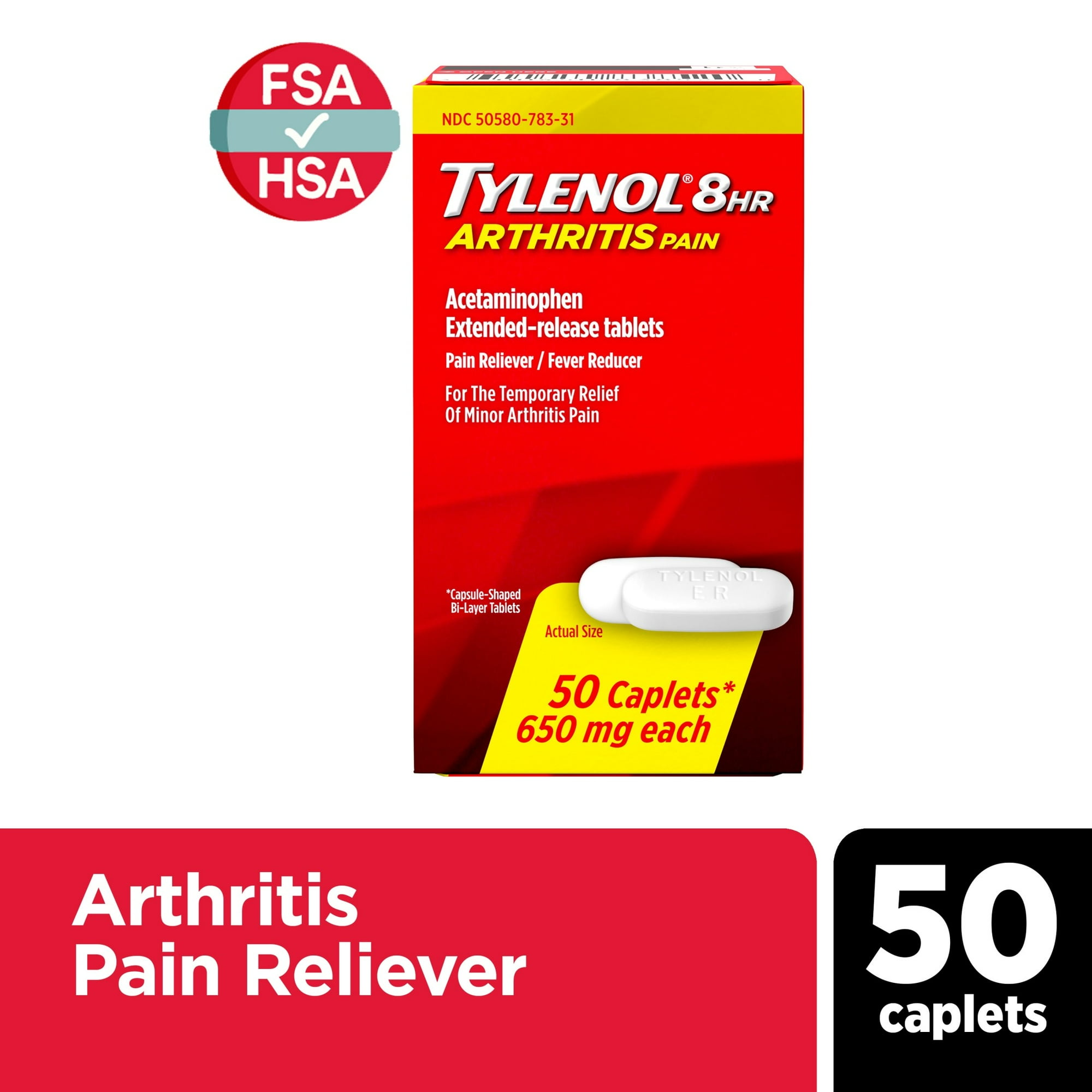 Tylenol 8 Hour Arthritis & Joint Pain Acetaminophen Caplets, 50 Count