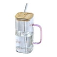 thumbnail image 1 of ONFD Tasse en Verre Résistante à la Chaleur avec Paille 400 ml, Convient aux Boissons Froides, Jus, Lait, avec Couvercle, Texture en Verre, Convient à Diverses Boissons, 1 of 5