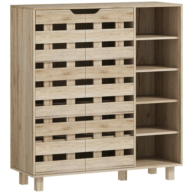 HOMCOM Shoe Storage Cabinet with 5-Tier Cupboard and 5 Open Shelves, Beige