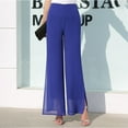 thumbnail image 2 of Womens Pants Lightweight Chiffon High Elastic Waist Flowing Trousers Flared Straight Leg Wedding Culottes Daily-Wear, 2 of 9