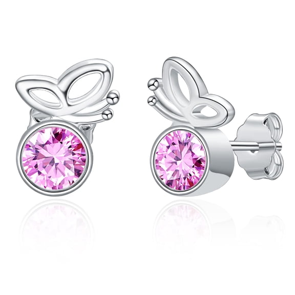 TANGPOET Butterfly Stud Earrings for Women 925 Sterling Silver Pink Tourmaline Butterfly Earring Birthday Party Jewelry Gifts