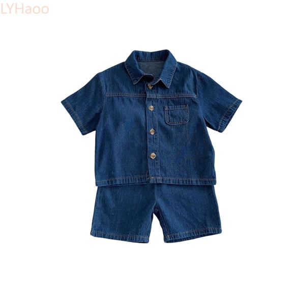 LYHaoo Boys Outfits Set Summer Casual Denim Short Sleeve Shirt And Pants Two Piece Outfit For Toddler Kids Comfortable Breathable Stylish Boys Clothing Sets Sizes (3-4 Years)