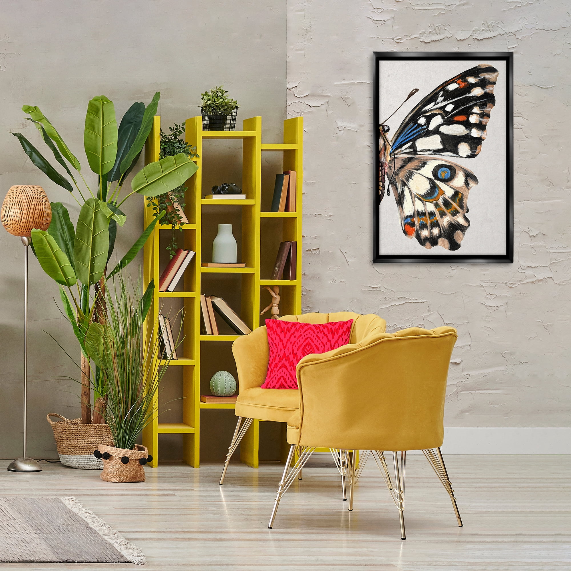 Stupell Industries Butterfly Wing with Spots Animals & Insects Painting Black Floater Framed Canvas Art Print Wall Art, 21 x 31