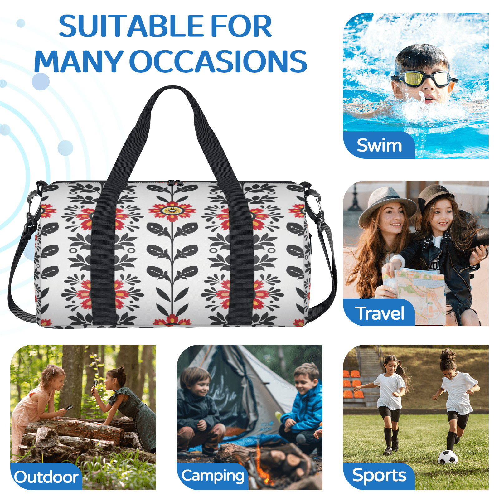 Herdesigns Flower Gym Bag for Women, Duffle Bag for Travel Sport, Vintage Retro Floral Plant Lightweight Waterproof Carry on Weekender Dance Yoga Workout Bags