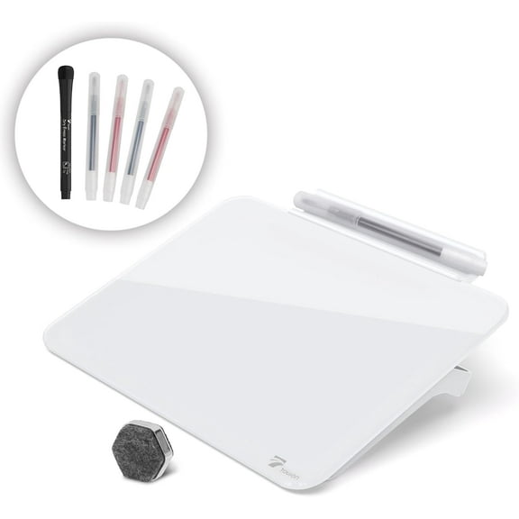 Small Glass Dry Erase Board, Desk White Board with Standing, Mini Whiteboard Easel Pad Set, Stenography Artifact for Office, Home and School Supplies, 8x6 Inches, White