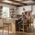 thumbnail image 6 of Bar Stools Sets of 2, LEGAHOME 28" Bar Height Bar Stools, Farmhouse Linen Upholstered Bar Stools with Cane Back, Wood Bar Chairs for Kitchen Island Dining Room, Suitable for 40"-42" Table, Gray, 6 of 7